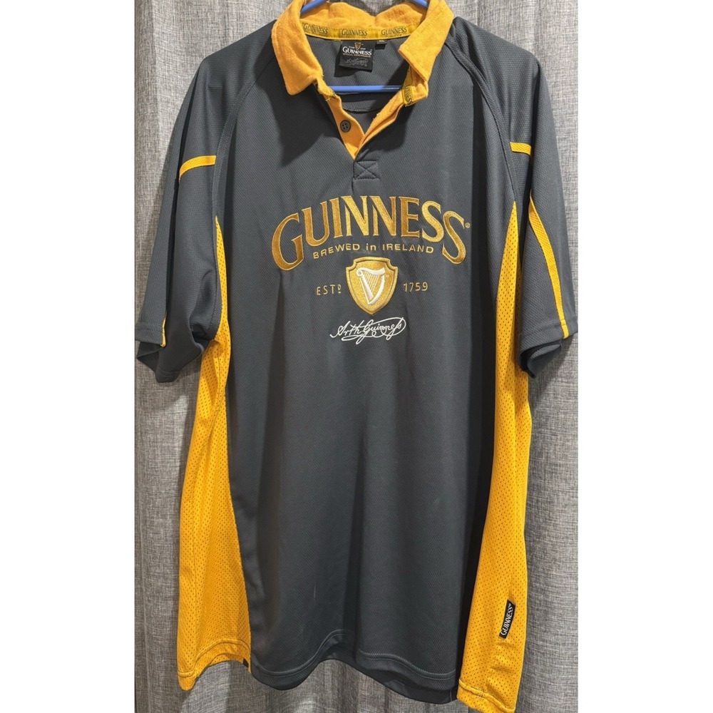 Guinness Performance Rugby Shirt Mens SZ 3X Gray Gold Mesh Polo Jersey 1759 Back